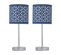 Set of 2 Chrome Touch Table Lamps with Navy Blue Cut Out Shades
