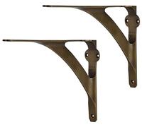 Set of 2 Classic 5 7/8 Inches Brass Shelf Brackets with Antique Brass Finish Heavy Duty Adjustable Support Brackets Easy Installation Hardware