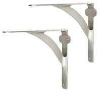 Set of 2 Classic 5 7/8 Inches Brass Shelf Brackets with Brushed Nickel Finish Heavy Duty Adjustable Support Brackets Easy Installation Hardware