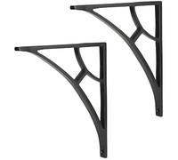 Set of 2 Classic 6 1/2 Inches Iron Shelf Brackets with Black Powder Coat Finish Heavy Duty Adjustable Support Brackets Easy Installation Hardware