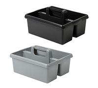 (Set of 2) Cleaning Caddy with Handles Plastic Caddy Tidy Cleaners Carry All Tote Tray Basket with Multi Compartment Cleaning Tool Utility Caddy Kitchen Sink Bathroom (Silver + Black)