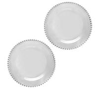 Set of 2 Clear Glass Dinner Plates Vintage Style Beaded Glass Alfresco Dining Tableware - D26.5cm (N315)