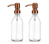 Set of 2 Clear Glass Soap Dispenser Bottles 250ml with Copper Style Pumps, Refillable Empty Bathroom Hand Soap Bottles, Kitchen Washing Up Liquid Dispensers, Lotion Shampoo Pump Bottles