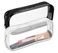 Set of 2 clear PVC make-up bags, pencil case, transparent cosmetic bag, zip (black and white), waterproof case for pens, make-up, travel, as organiser for handbag, school, office