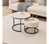 Set of 2 Coffee Table, Round Nest of Tables, Multi-functional Side Table with Storage Drawer and Metal Frame Legs, Nesting Tables for Living Room Bedroom Balcony Office Apartment