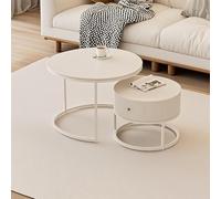 Set of 2 Coffee Table, Round Nest of Tables, Multi-functional Side Table with Storage Drawer and Metal Frame Legs, Nesting Tables for Living Room Bedroom Balcony Office Apartment