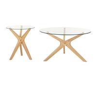 Set of 2 Coffee Tables VALLEY Tempered Glass Light Brown