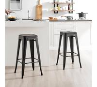 Set of 2 Colton 'Tolix' Style Metal Stackable Retro Industrial Bar Stools FurnitureboxUK Black One Size