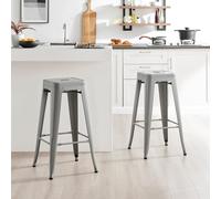 Set of 2 Colton 'Tolix' Style Metal Stackable Retro Industrial Bar Stools FurnitureboxUK Grey One Size