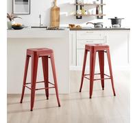Set of 2 Colton 'Tolix' Style Metal Stackable Retro Industrial Bar Stools FurnitureboxUK Red One Size