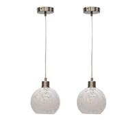 Set of 2 Confetti Glass Globe Ceiling Light Pendants with Satin Nickel Details and Clear Cable, Height Adjustable 23-130cm, Kitchen Island Dining Lighting