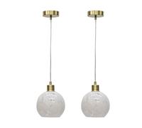 Set of 2 Confetti - Glass Globe with Satin Brass Pendant Fittings