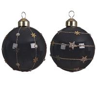 Set of 2 - Contemporary Black & Gold Stars & Snowflakes Christmas Tree Bauble/Decorations - 8 cm