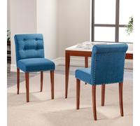 Set of 2 Contemporary Buttoned Accent Dining Chair Studded Rim, Blue