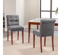 Set of 2 Contemporary Buttoned Accent Dining Chair Studded Rim, Dark Grey
