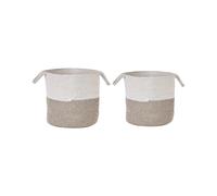 Set of 2 Cotton Baskets White and Beige PAZHA