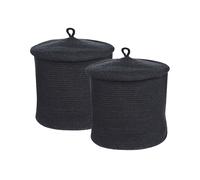 Set of 2 Cotton Baskets with Lids Black SILOPI