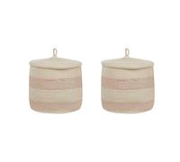 Set of 2 Cotton Baskets with Lids Light Beige SILOPI