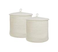 Set of 2 Cotton Baskets with Lids Off-White SILOPI
