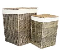 Set of 2 Cotton Lined Wicker Laundry Basket Red Hamper White One Size