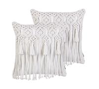Set of 2 Cotton Macrame Cushions with Tassels 45 x 45 cm White BAMIAN
