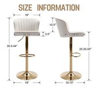 Set of 2 Counter Height Swivel Bar Stools Beige Velvet with Back Adjustable Modern Kitchen Island Chairs Gold Base Stylish Barstools for Dining and Home Use