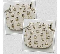SET OF 2 COUNTRY HARES SPINDLE BACK SHAPED TIE ON CHAIR SEAT PADS (For Seats Approx. 17" Wide X 15" Deep)