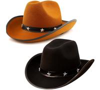 Set of 2 Cowboy Hats - Black & Brown Felt Western Hats with Star Band - Wild West Rodeo Fancy Dress Accessories for Adults - Cowboy & Cowgirl Party Costume Props