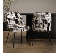 Set of 2 Cream and Black Jacquard Upholstered Dining Chairs - Celia