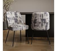 Set of 2 Cream and Grey Jacquard Upholstered Dining Chairs - Celia