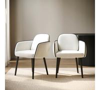 Set of 2 Cream Upholstered Carver Dining Chairs - Claudia
