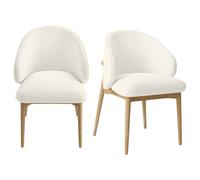 Set of 2 Cream Upholstered Curved Dining Chair with Limewash Solid Oak Exposed Back - Kori - Available as individual, set of 4 and 6