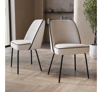 Set of 2 Cream Fabric Dining Chairs with Contrast Piped Detail - Celia