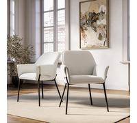 Set of 2 Cream Upholstered Tub Dining Chairs with Arms - Fiona