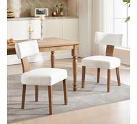 Set of 2 Cream White Upholstered Dining Chairs Armless Corner Side Chairs with Backrest Solid Wood Legs for Living Room Dining Room Bedroom Furniture