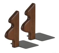 Set of 2 Creative Wooden Bookends with Metal Base in Christmas Tree Shape for Book Support, Solid Wood with Carbon Steel, Compact Desk Accessory