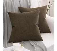 Set of 2 Cross Shape Faux Linen Square Throw Pillow Case Cushion Cover Home for Sofa Chair Couch/Bedroom Decorative Pillowcase-24"x24"_Brown