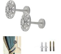 Set of 2 Curtain Tieback Hooks Window Drapery Medallion Holdbacks Wall Mounted Drapery Holdbacks Curtain Pullbacks Tassel Curtain Tie Curtain Holders Hooks for Curtain Tiebacks (Dark Silver)
