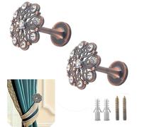 Set of 2 Curtain Tieback Hooks Window Drapery Medallion Holdbacks Wall Mounted Drapery Holdbacks Curtain Pullbacks Medallion Round Curtain Holders (Purplish Red)