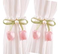Set of 2 Curtain Tieback Tulips Bowknot Pearls Window Drapery Buckles Holdbacks Modern Homes Decors Elegant Curtain Holder