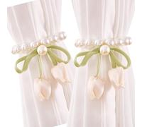 Set of 2 Curtain Tieback Tulips Bowknot Pearls Window Drapery Buckles Holdbacks Modern Homes Decors Elegant Curtain Holder