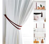 Set of 2 curtain tiebacks made of cowhide. Designer tiebacks. Use them as a wall decoration hanger or a bathroom accessory. Includes wall anchor hooks. (Brown)