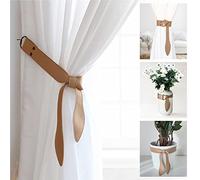 Set of 2 curtain tiebacks made of synthetic leather. Design curtain tiebacks. Use them as embellishments for vases and lamps. Includes wall hooks (Beige)