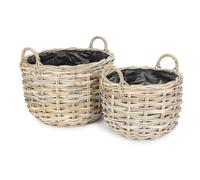 Set of 2 Curved Base Rattan Planter With Plastic Lining Red Hamper Natural One Size