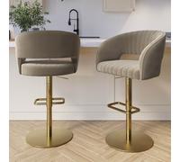Curved Mink Matt Velvet Adjustable Swivel Bar Stool with Gold Base - Runa