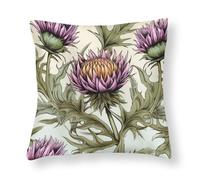 Set Of 2 Cushion Cover Luxury Cushion Case Soft Throw Pillow Case For Garden Sofa Chair Housewarming Gift 45X45Cm Thistle Flower - Watercolor Purple Scottish Milk Thistle Flower