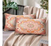Set of 2 Cushion Covers, 30 x 50 cm, Boho Cushion Covers, Turkish Cushion Cover, Linen Carpet Pattern, Double-Sided Print, Modern, Geometric, Country House Style, Decorative Cushion Covers, Mandala