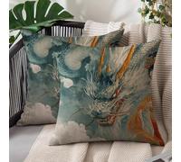 Set of 2 Cushion Covers 45 x 45 cm Dragon Outdoor Cushions Covers Waterproof Soft Comfy Linen Square Throw Pillowcases with Invisible Zipper for Living Room Bed Sofa Garden Decor Gifts, Cartoon L#499