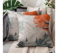 Set of 2 Cushion Covers 45 x 45 cm Japan Outdoor Cushions Covers Waterproof Soft Comfy Linen Square Throw Pillowcases with Invisible Zipper for Room Bed Sofa Garden Decor Gifts, Landscape S#1462