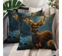 Set of 2 Cushion Covers 50 x 50 cm Deer Outdoor Cushions Covers Waterproof Soft Comfy Linen Square Throw Pillowcases with Invisible Zipper for Living Room Bed Sofa Garden Decor Gifts, Flower L#1237